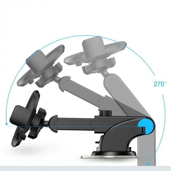 360 Derece Dönen Torpido Üstü Uzunluk Ayarlamalı Vantuzlu Teleskopik Araç Telefon Tutucu - 2