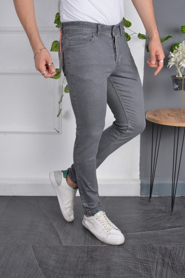 Erkek Jeans Skinny Fit Likralı Antrasit Gri Dar Paça Kot Pantolon - 2