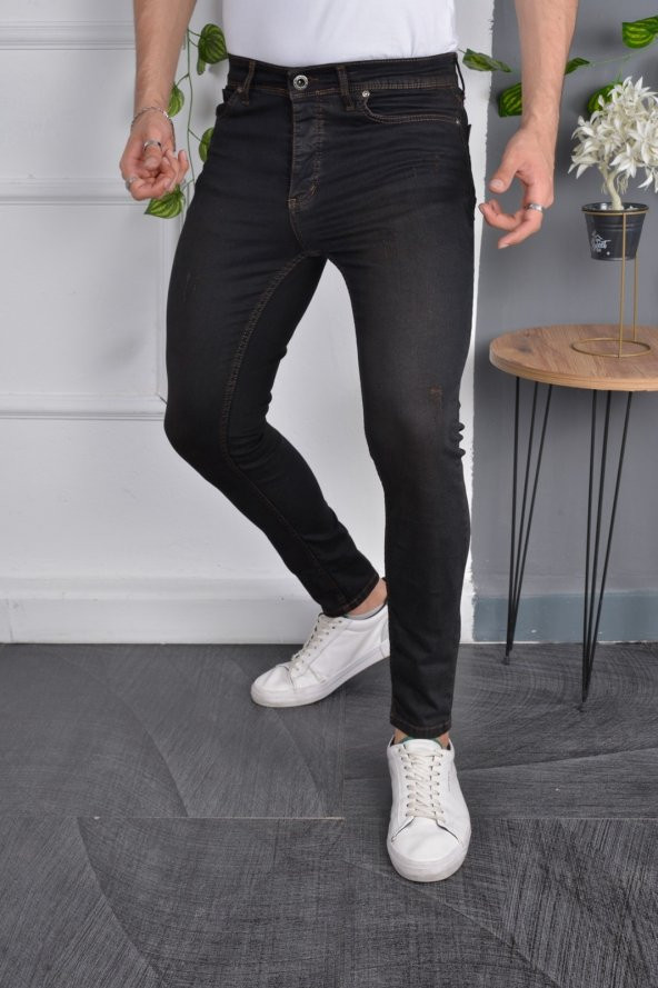 Erkek Jeans Slim Fit Likralı Dar Kesim Siyah Kot Pantolon