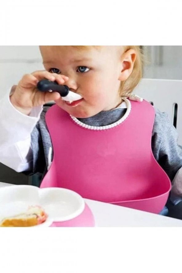 Çocuk Bebek Mama Önlüğü Dökülme Engelleyici Bükülebilir Pembe - 2