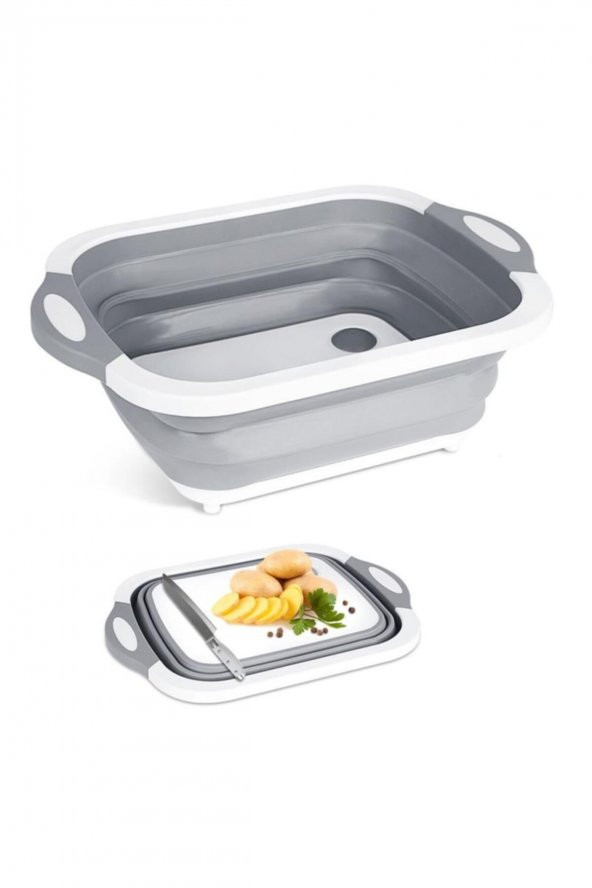 Katlanabilir Süzgeçli Kesme Tahtası Ve Badya - 2