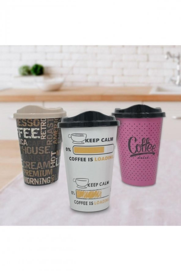 3 Adet Kahve Bardağı Seti Dekoratif Plastik Kahve Muhafaza Bardağı - 2