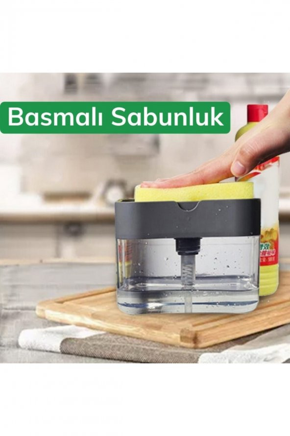 Buffer Ikisi Bir Arada Basmalı Pratik Sıvı Sabunluk Pompası Ve Bulaşık Yıkama Süngeri Haznesi