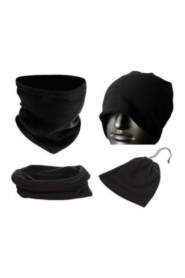 Unisex Terletmez Kumaş İkisi Bir Arada Boyunluklu Polar Bere - 2