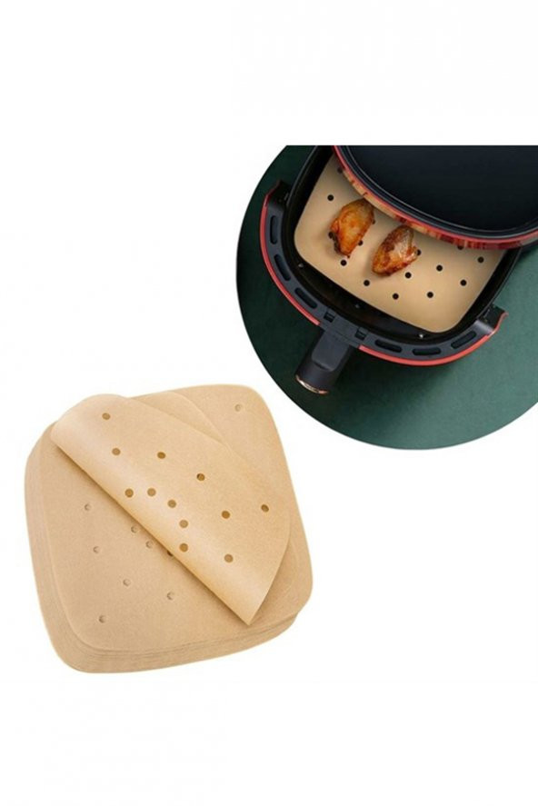 AirFryer Frütöz Pişirme Kağıdı Yağlı Yapışmaz Kare Firitöz Kağıdı Delikli Fritöz Kağıdı (100 adet)