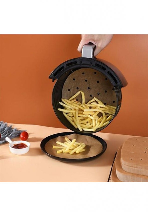 AirFryer Frütöz Pişirme Kağıdı Yağlı Yapışmaz Yuvarlak Firitöz Kağıdı (100 adet) - 2