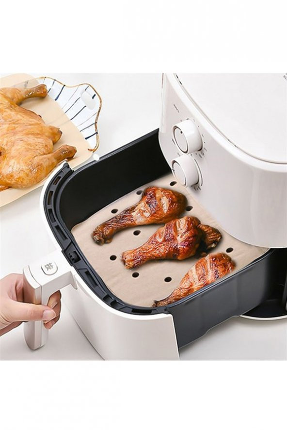 AirFryer Frütöz Pişirme Kağıdı Yağlı Yapışmaz Kare Firitöz Kağıdı Delikli Fritöz Kağıdı (100 adet) - 2