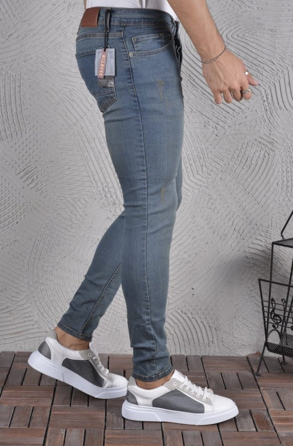 Erkek Jeans Skinny Fit Likralı İtalyan Kesim Dar Paça Tırnaklı Kot Pantolon - 2