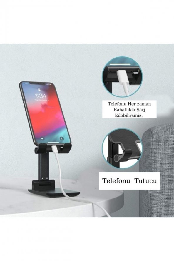 Siyah Aynalı Cep Telefonu Sabitleyici Stand Katlanabilir Ayarlanabilir Telefon Standı - 2