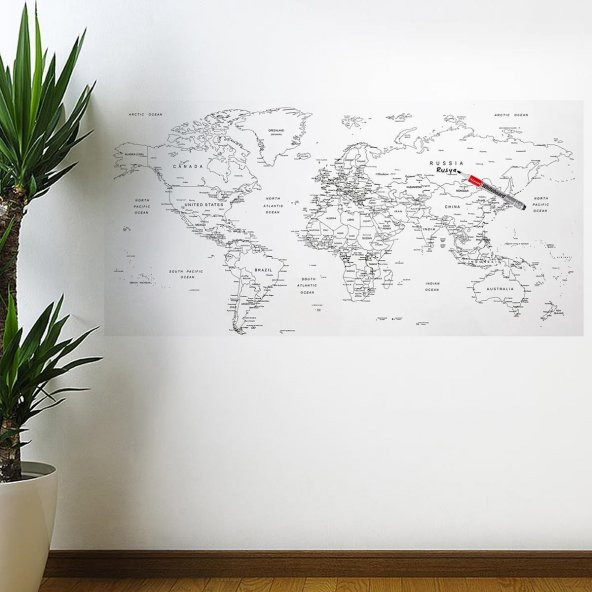 Yazılabilir Dünya Haritası Manyetik Duvar Stickerı 110 x 56 cm - 2