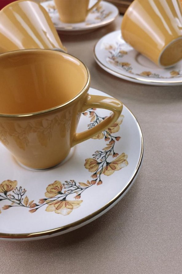 Glore İstanbul Lizy Hardal 12 Parça 6 Kişilik Kahve Fincan Takımı - 3