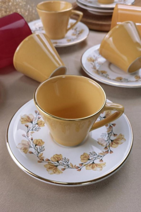 Glore İstanbul Lizy Hardal 12 Parça 6 Kişilik Kahve Fincan Takımı - 2