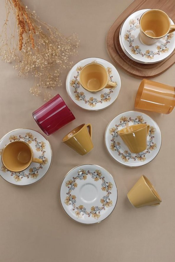 Glore İstanbul Lizy Hardal 12 Parça 6 Kişilik Kahve Fincan Takımı