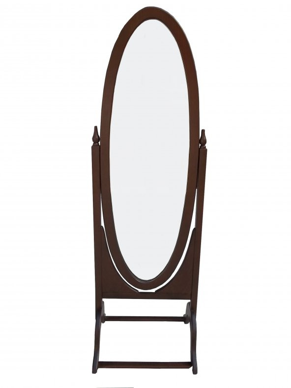 Oval Ayarlanabilir Ayaklı Boy Aynası Tamamı Ahşap Ceviz Renkli