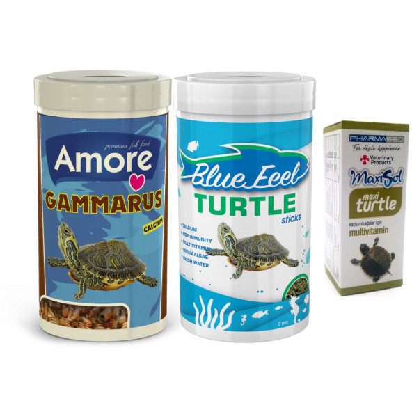 Amore Gammarus 250 ml ve BlueFeel Turtle Sticks 250 ml Kutu ve Multivitamin 30cc