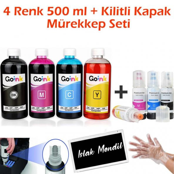 Epson L3250 için Mürekkep 4x500 ml + Kilitli Kapaklı Mürekkep Seti - 1