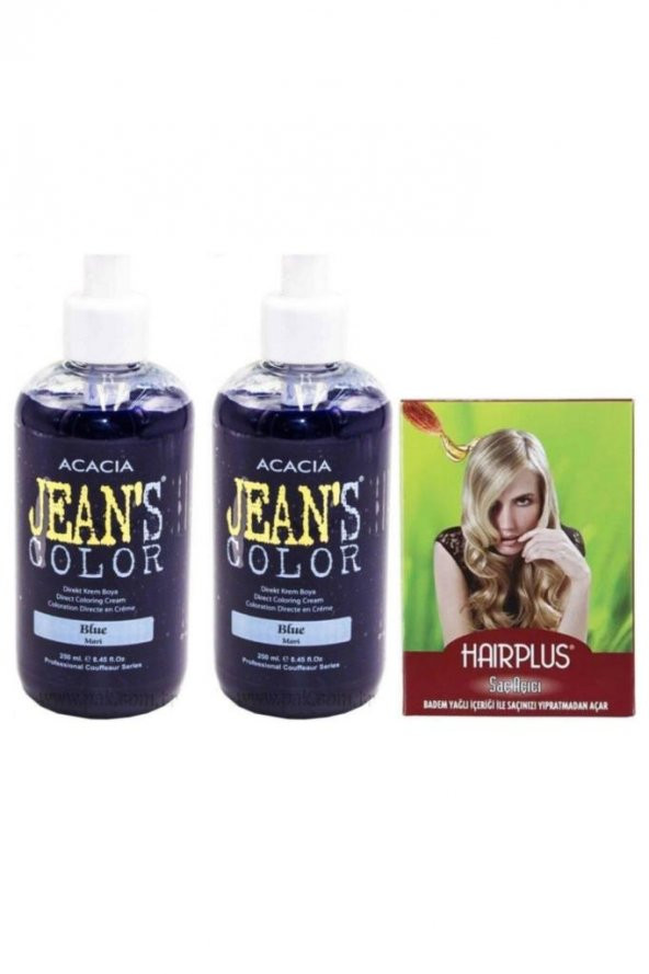 Jeans Color Saç Boyası Mavi 250 ml + 2 Adet + Hairplus Saç Açıcı