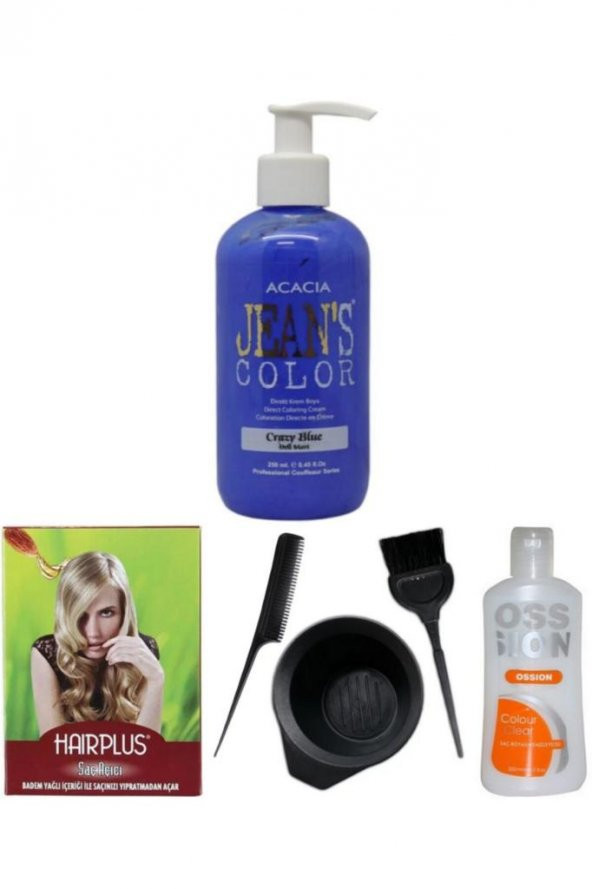 Saç Boyası Deli Mavi 250ml , Saç Açıcı, Boya Temizleyici Ve Fluweel Boya Seti - 1