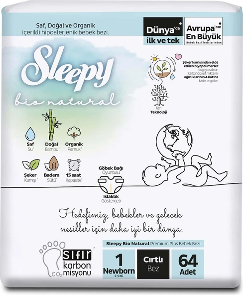 Sleepy Bio Natural Avantajlı Paket Bebek Bezi 1 Numara Yenidoğan 192 Adet - 2