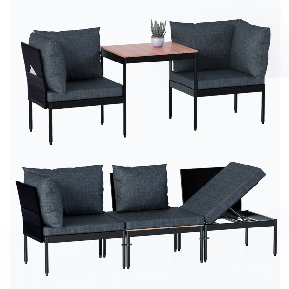 Limni Home Mini Multilounge Bahçe Balkon mobilyasi, Şezlong ( SİYAH )