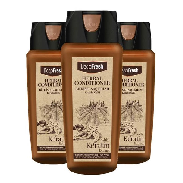 Deep Fresh Herbal Bitkisel Saç Kremi Keratin Özlü Kuru & Yıpranmış Saçlar 3 x 500 ml