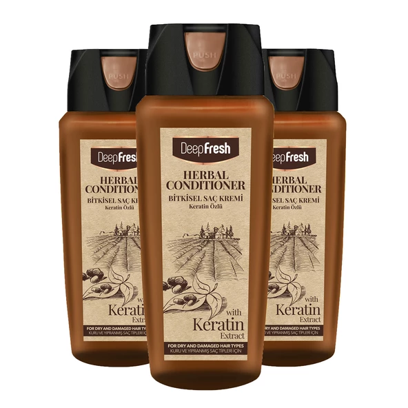 Deep Fresh Herbal Bitkisel Saç Kremi Keratin Özlü Kuru & Yıpranmış Saçlar 3 x 500 ml