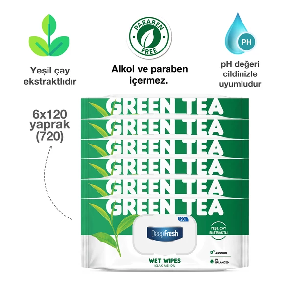 Deep Fresh Doğal Özler Yeşil Çay Islak Mendil 6 x 120 Yaprak - 3