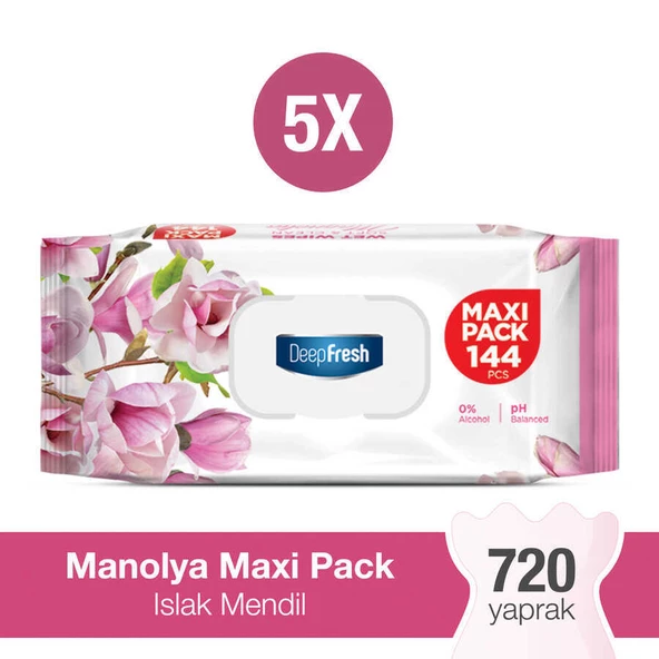 Deep Fresh Maxi Pack Islak Mendil Manolya 5 x 144 Yaprak - 6