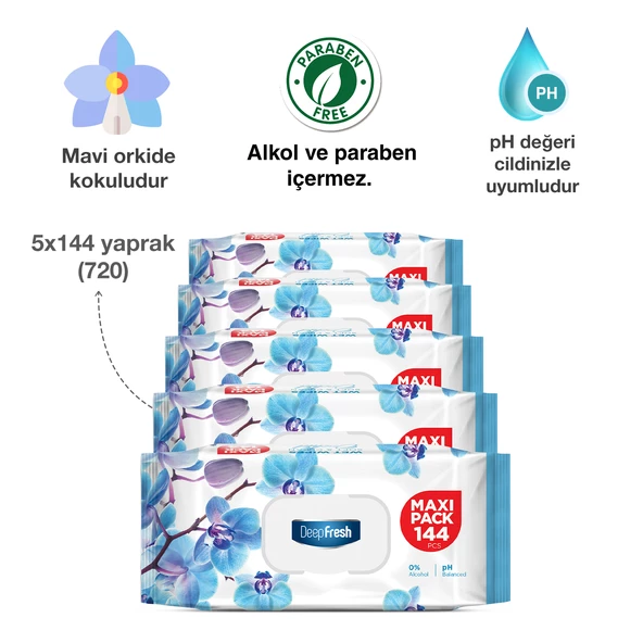 Deep Fresh Maxi Pack Islak Mendil Orkide 5 x 144 Yaprak - 3
