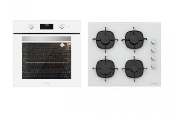 Silverline BO6502W02 - CS5335W01 Beyaz Cam Ankastre Set ürün görseli 1