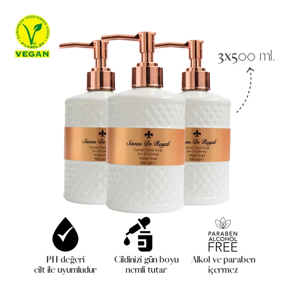 Savon De Royal Luxury Vegan Sıvı Sabun White Pearl 3 x 500 ml - Resim 2