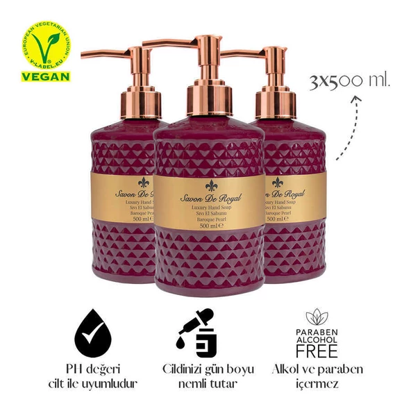 Savon De Royal Luxury Vegan Sıvı Sabun Baroque Pearl 3 x 500 ml - 6