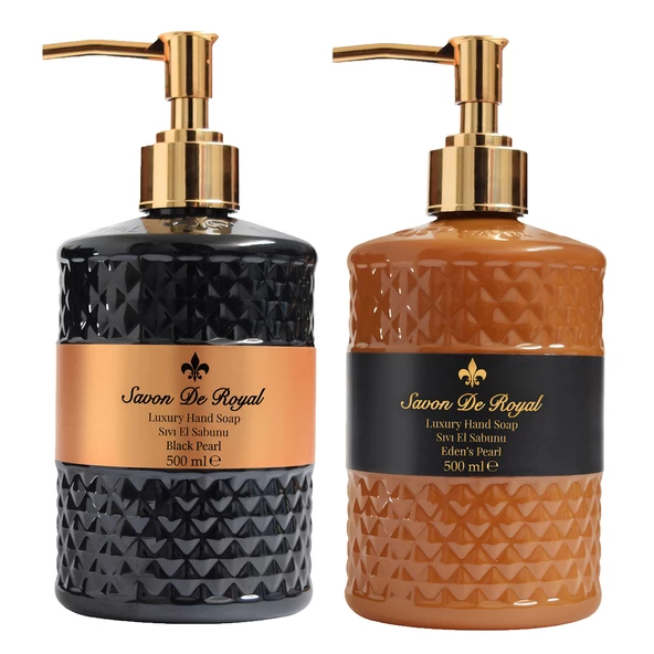 Savon De Royal Luxury Vegan Sıvı Sabun Black ve Eden's Pearl 500 ml x 2 Adet