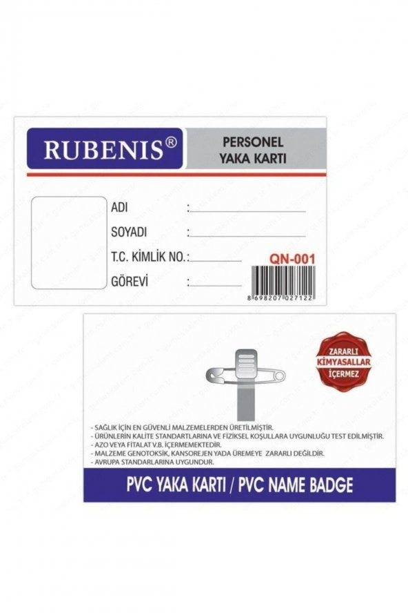 Yaka Kartı Iğneli Klipsli 9cm 6cm - 2