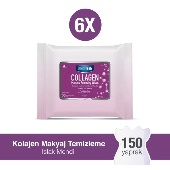 DeepFresh Kolajenli Makyaj Islak Mendil 6 x 25 Yaprak