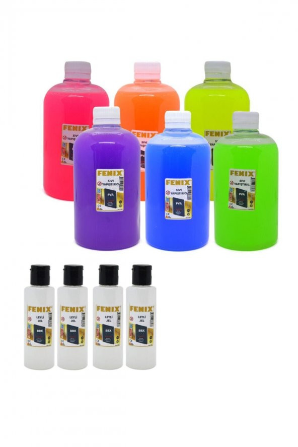 6 Adet 500 ml Slime Slaym Jeli + 4 Tüp Sıvı Boraks