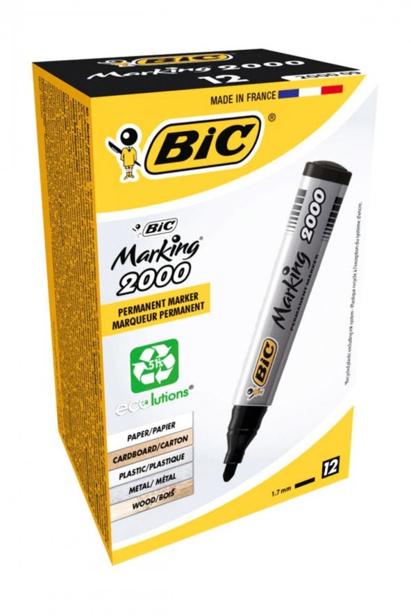 Bic Marking 2000 Permanent Marker Yuvarlak Uç Siyah 12`li Kutu