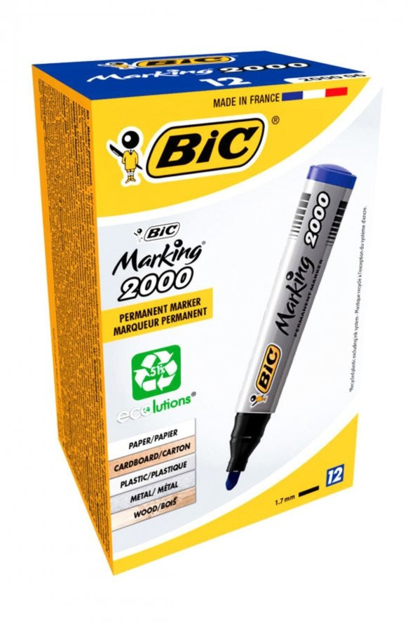 Bic Marking 2000 Permanent Marker Yuvarlak Uç Mavi 12`li Kutu