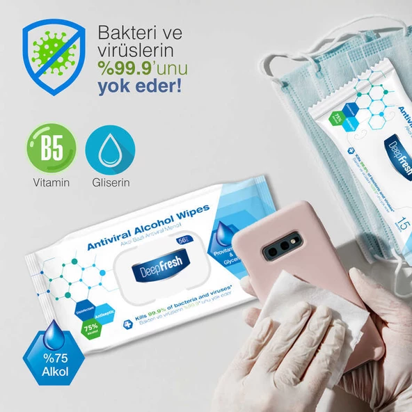 Deep Fresh Alkollü Antiviral Islak Mendil 3 x 56 Yaprak - Resim 9