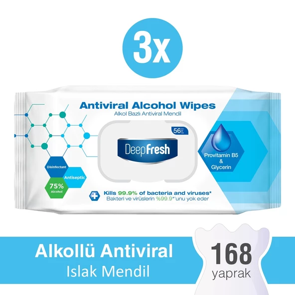 Deep Fresh Alkollü Antiviral Islak Mendil 3 x 56 Yaprak