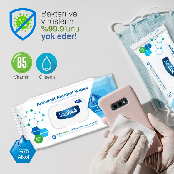 Deep Fresh Alkollü Antiviral Islak Mendil 3 x 56 Yaprak - Resim 4