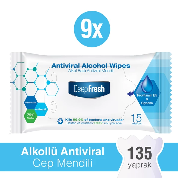 Deep Fresh Alkollü Antiviral Islak Cep Mendili 9 x 15 Yaprak