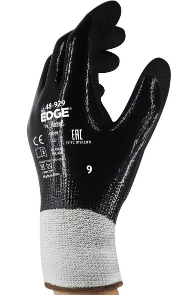 Ansell Edge 48-929 Nitril Kaplı Yağ Tutmayan ve Çok Amaçlı Koruma İş Eldiveni - Resim 2
