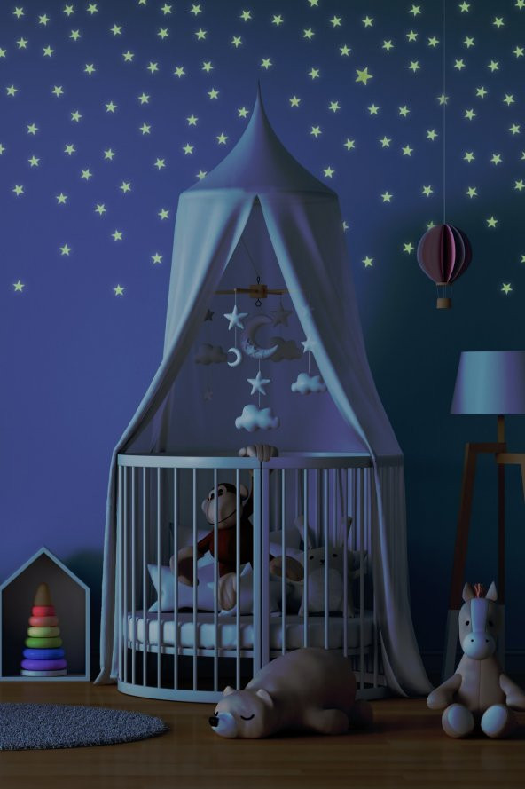 150 Adet Fosforlu Mini Yıldız, Büyük Yıldız Yeşil Karanlıkta Parlar Duvar ve Tavan Çocuk Odası Süs Sticker - 2