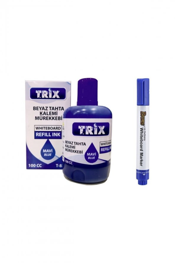 Doldurulabilir Beyaz Yazı Tahtası Kalemi Ve 100 Ml Mürekkebi - Mavi