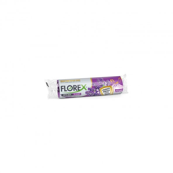 Florex 60 Litre Büzgülü Lavanta Kokulu Çöp Torbası Poşeti / 65 x 70 Cm. - 10x5 Rulo / Paket - 3