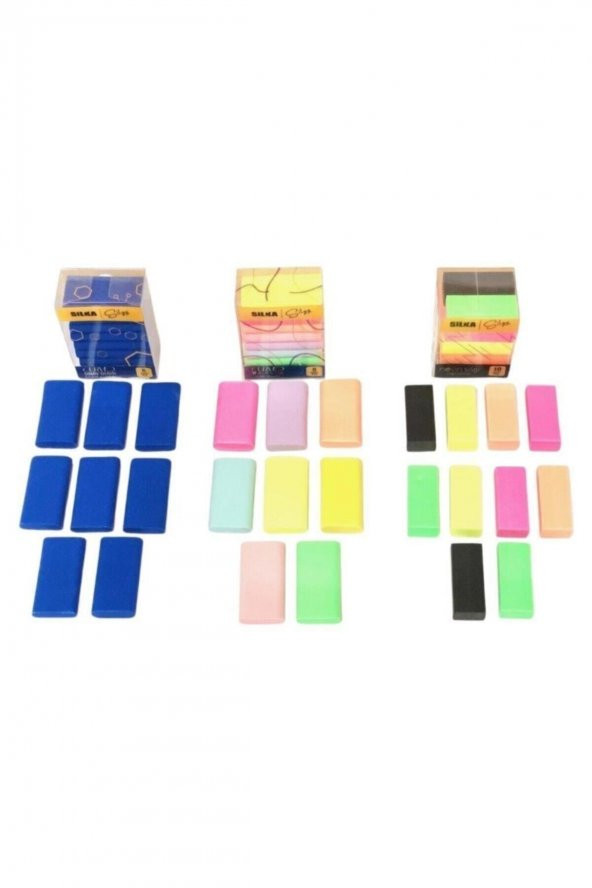 3 Lü Silgi Seti(8 Li Curved Sınav+ 8 Li Curved Rainbow+ 10 Lu Neon Silgi) - 3