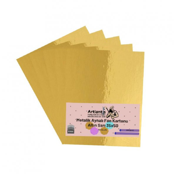 Altın Sarı 35x50 Metalik Aynalı Fon Kartonu 5 Adet 1 Paket Artlantis Aynalı Metalik Fon Kartonu