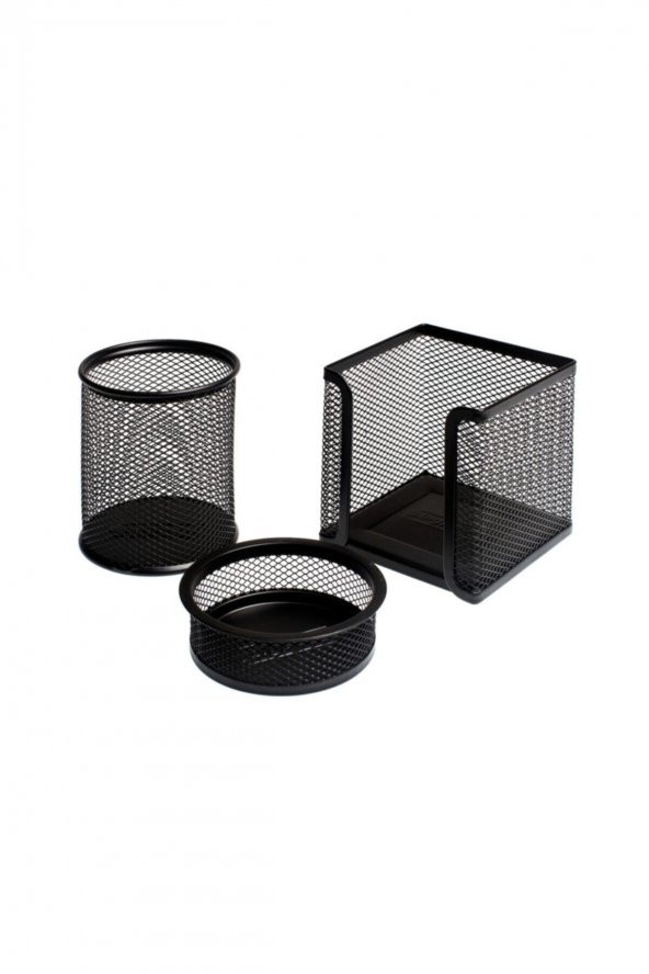 Masa Üstü Siyah Metal Perfore 3lü Set Fx
