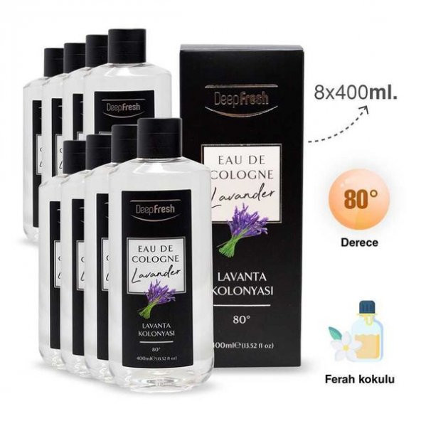 Deep Fresh Eau De Cologne 80 Derece Lavanta Kolonyası 8 x 400 ml - 8